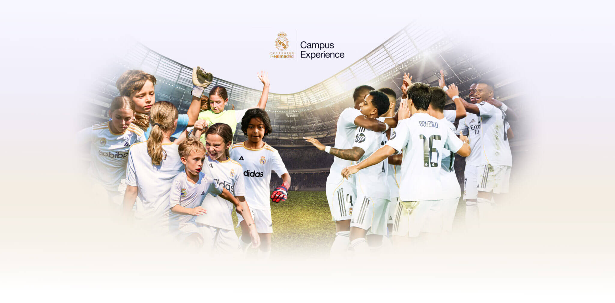Campamento de fútbol de la Fundación Real Madrid Campus Experience en Madrid con jugadores entrenando en Valdebebas