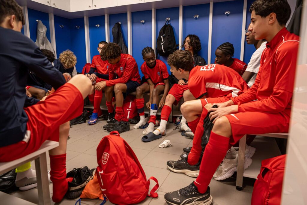 Young athletes in a locker room